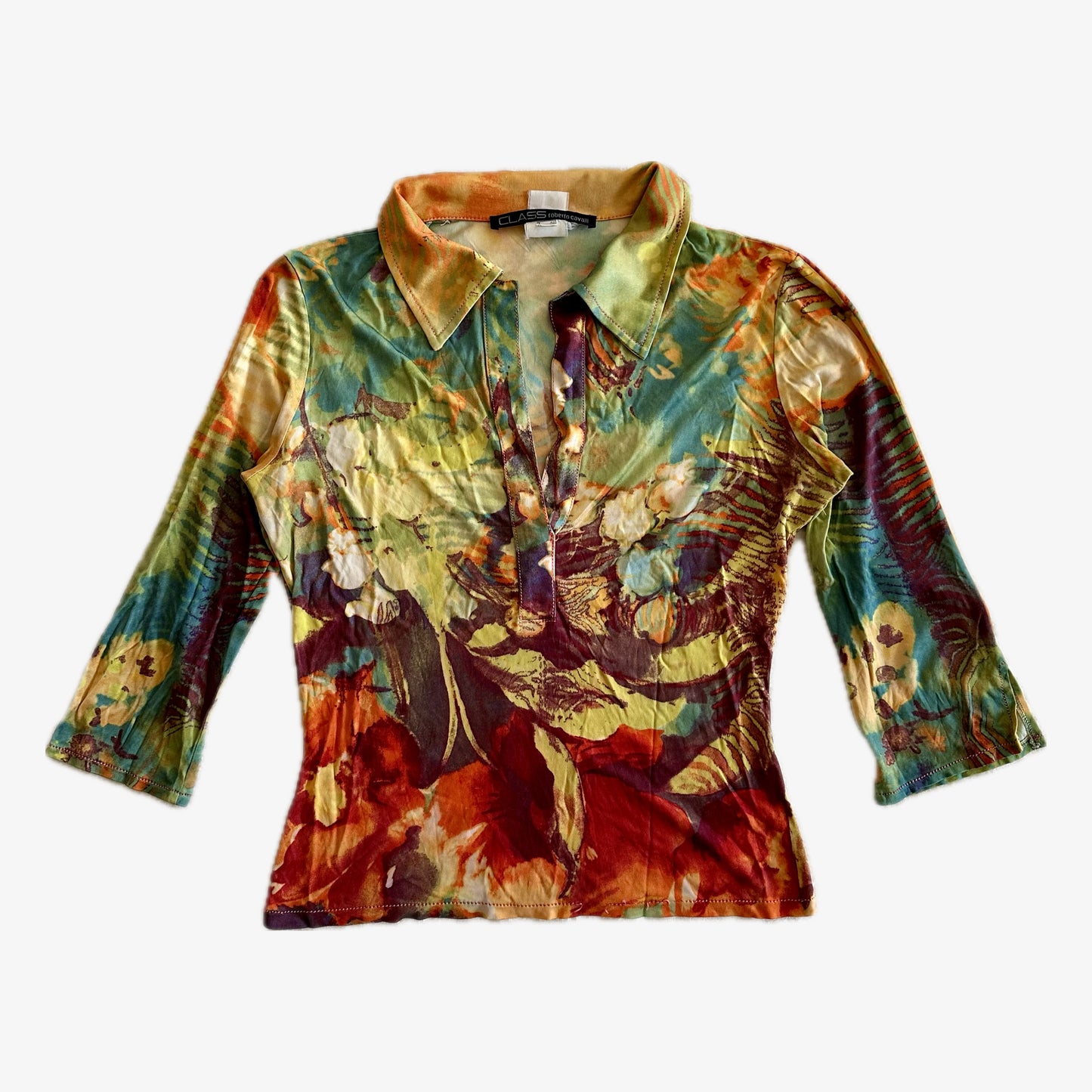 Class Roberto Cavalli Silk Multicolor 3/4 Sleeve Top (S)