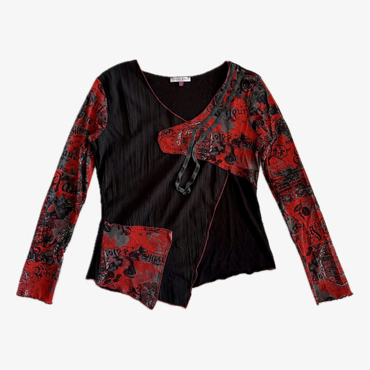 Black and Red Asymmetric Graphic Long Sleeve Top (M)