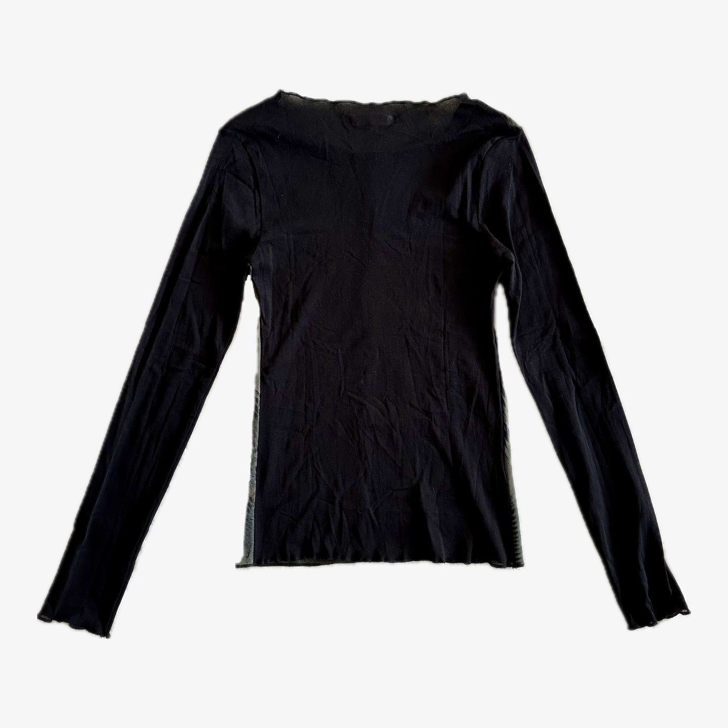 Graphic Black Top With Mesh Long Sleeves (XS)