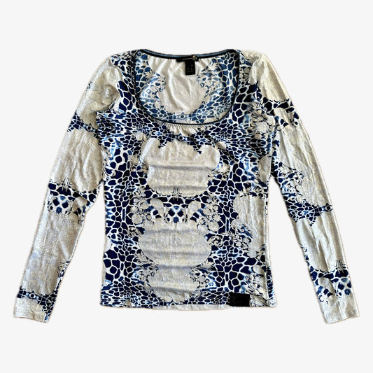 Just Cavalli Graphic Stretchy Long Sleeve Top with Square Neckline (S)