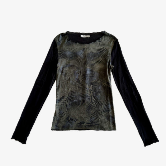 Graphic Black Top With Mesh Long Sleeves (XS)